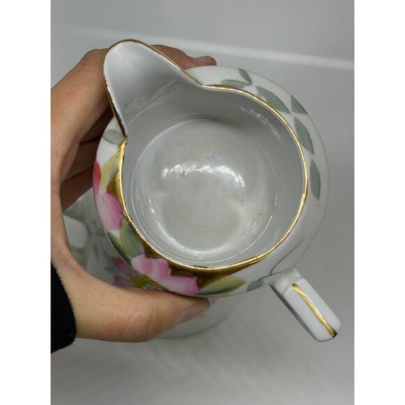Vintage Noritake Azalea Sugar Bowl & Creamer Set Pink Floral Hand Painted Japan - Picture 7 of 9